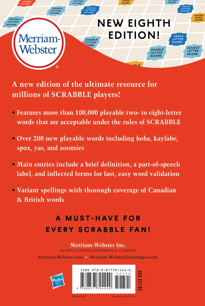 The Official SCRABBLE Players Dictionary, Eighth Edition Back Cover Details & Barcode